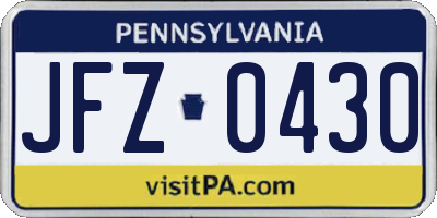 PA license plate JFZ0430