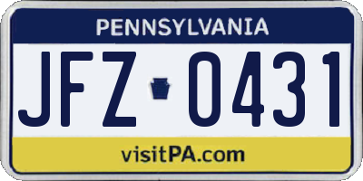 PA license plate JFZ0431