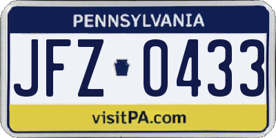 PA license plate JFZ0433