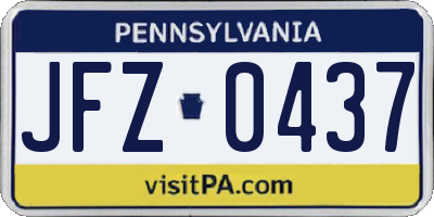 PA license plate JFZ0437