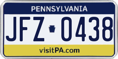 PA license plate JFZ0438