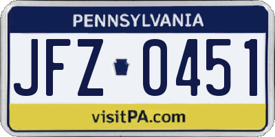 PA license plate JFZ0451