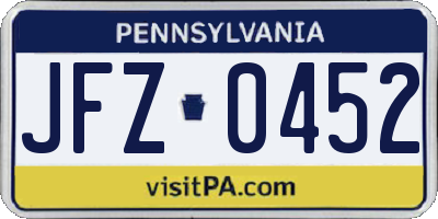 PA license plate JFZ0452