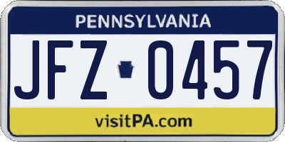 PA license plate JFZ0457