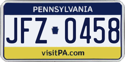 PA license plate JFZ0458
