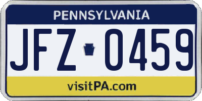 PA license plate JFZ0459