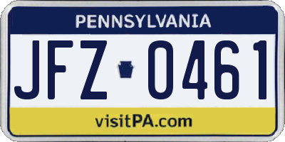 PA license plate JFZ0461