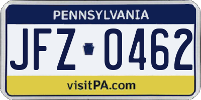 PA license plate JFZ0462