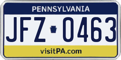 PA license plate JFZ0463