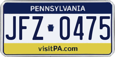 PA license plate JFZ0475