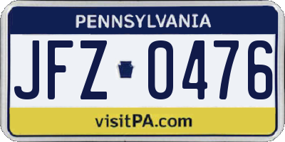 PA license plate JFZ0476