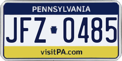 PA license plate JFZ0485