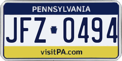 PA license plate JFZ0494