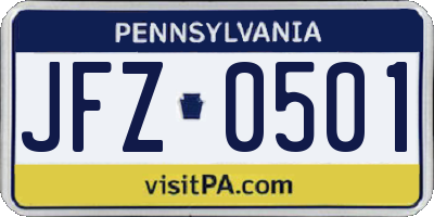 PA license plate JFZ0501