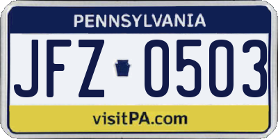 PA license plate JFZ0503