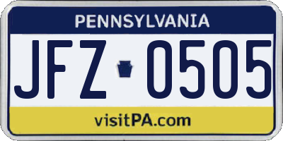 PA license plate JFZ0505