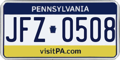 PA license plate JFZ0508