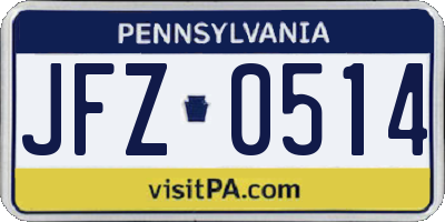 PA license plate JFZ0514