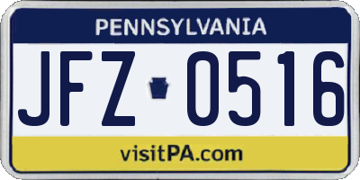 PA license plate JFZ0516