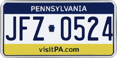 PA license plate JFZ0524