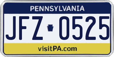 PA license plate JFZ0525