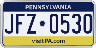 PA license plate JFZ0530