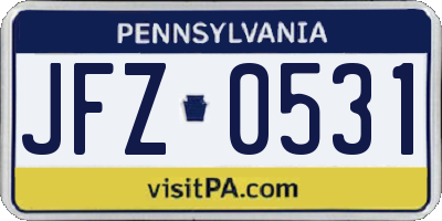 PA license plate JFZ0531