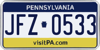 PA license plate JFZ0533