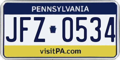 PA license plate JFZ0534