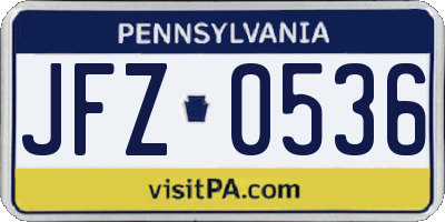 PA license plate JFZ0536