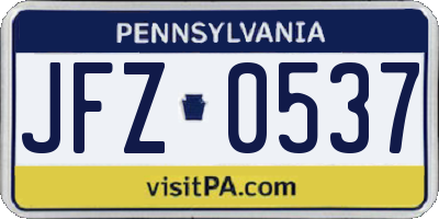 PA license plate JFZ0537