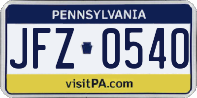 PA license plate JFZ0540