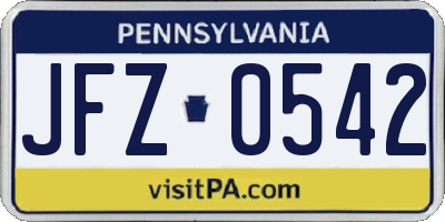 PA license plate JFZ0542