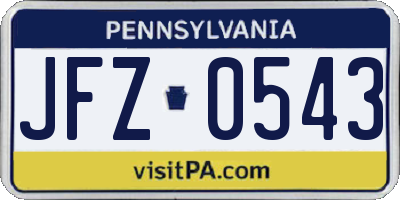 PA license plate JFZ0543
