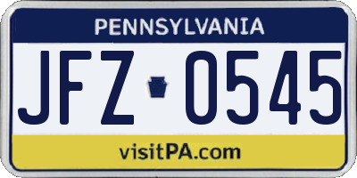 PA license plate JFZ0545
