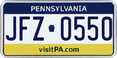 PA license plate JFZ0550