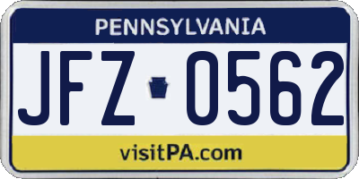 PA license plate JFZ0562