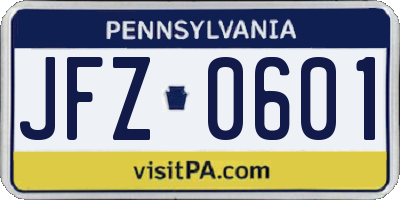 PA license plate JFZ0601