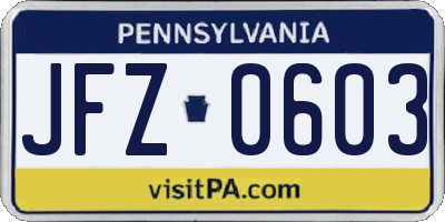 PA license plate JFZ0603