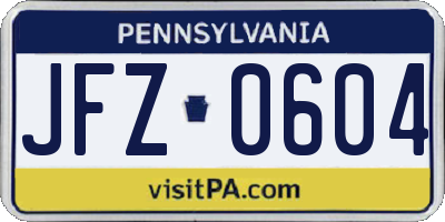 PA license plate JFZ0604