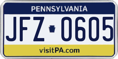 PA license plate JFZ0605