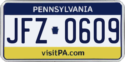 PA license plate JFZ0609