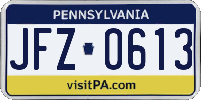 PA license plate JFZ0613