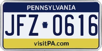PA license plate JFZ0616