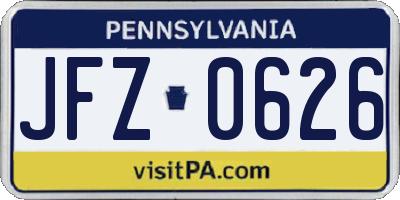 PA license plate JFZ0626