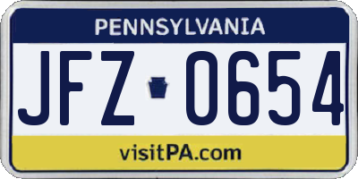 PA license plate JFZ0654