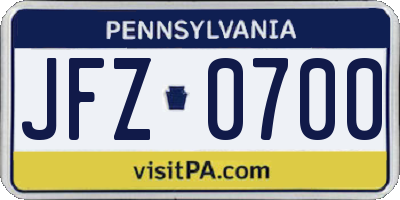 PA license plate JFZ0700