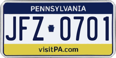 PA license plate JFZ0701
