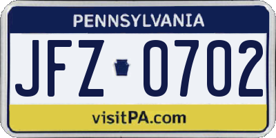 PA license plate JFZ0702