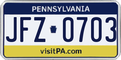 PA license plate JFZ0703